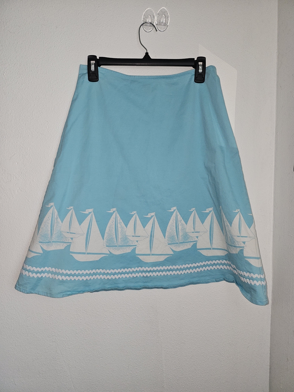 Christopher & Banks Aqua A-Line Skirt with White Sailboat Border Vintage. Rare